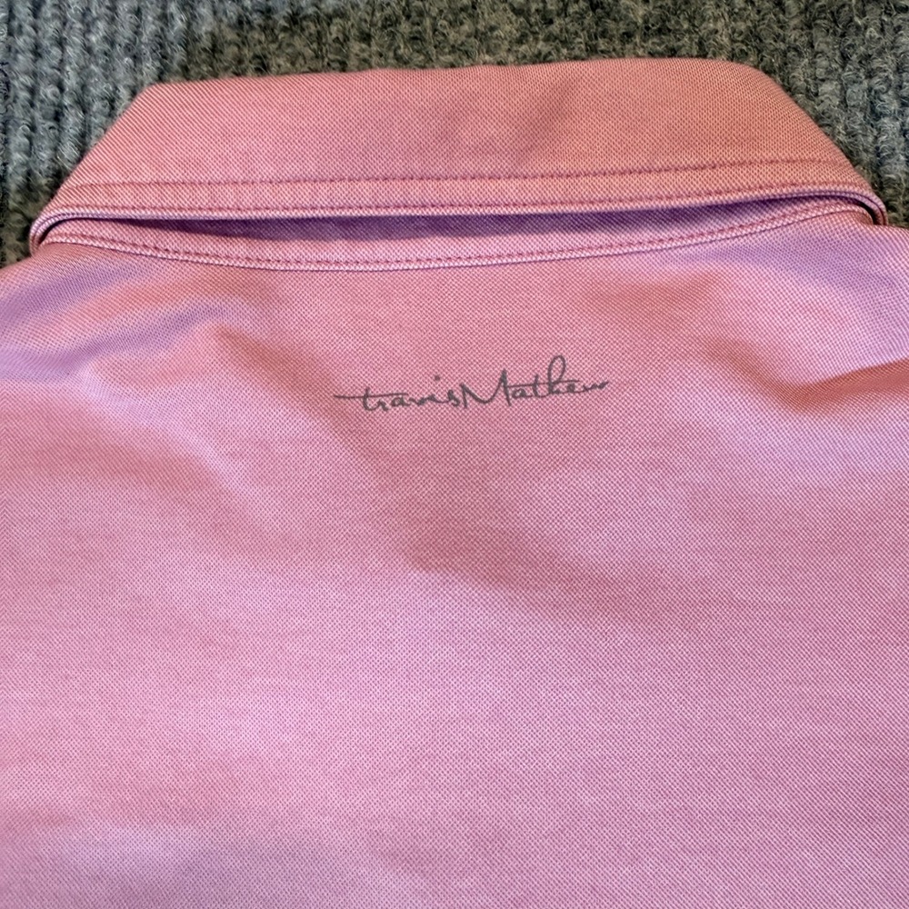 TravisMathew Mens Pink Chest Stripe Golf Polo Shirt Wild Dunes Medium - Picture 9 of 11